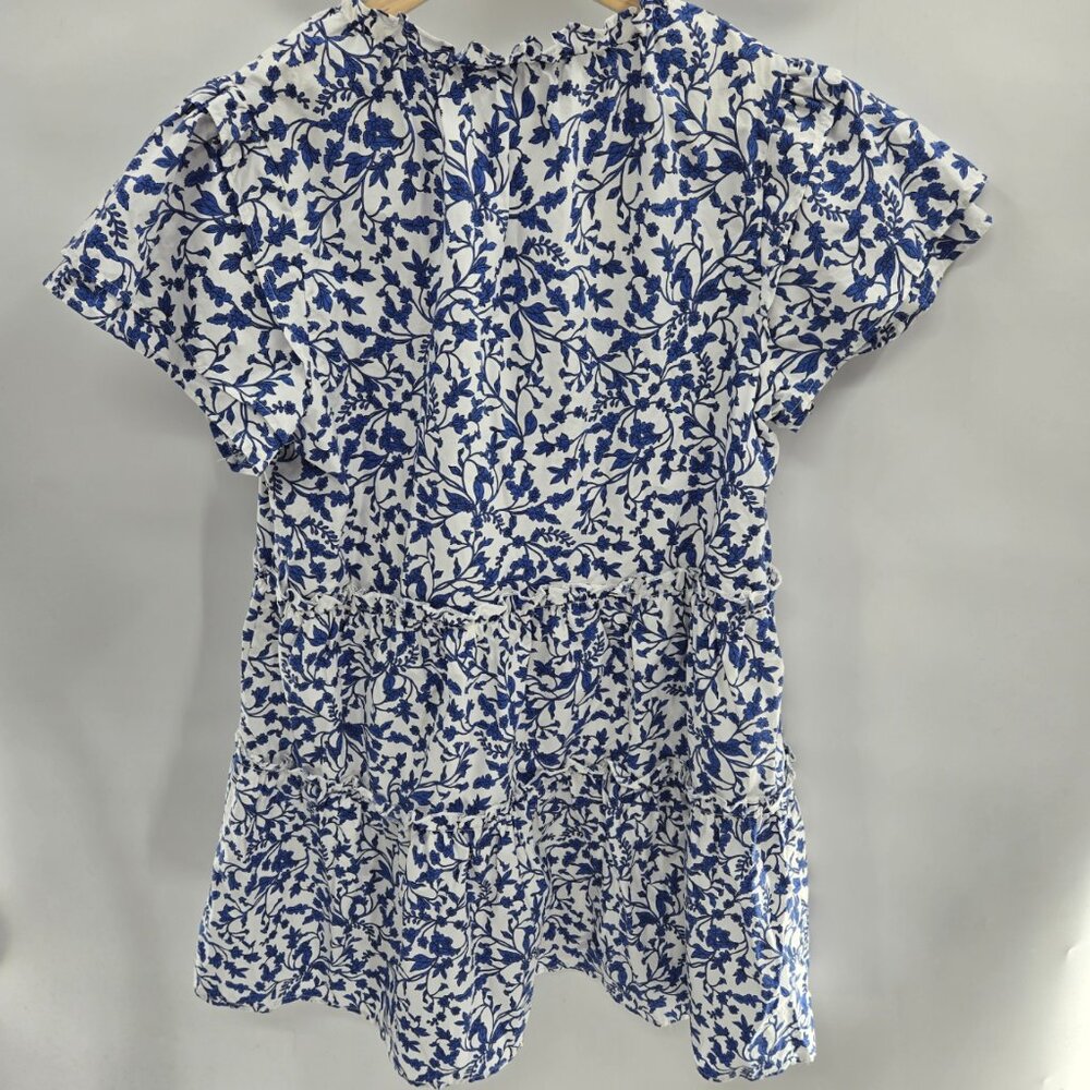 Sugarlips White Blue Floral Ruffle Sleeve Lined Cotton Mini Dress Size Small - Picture 2 of 12